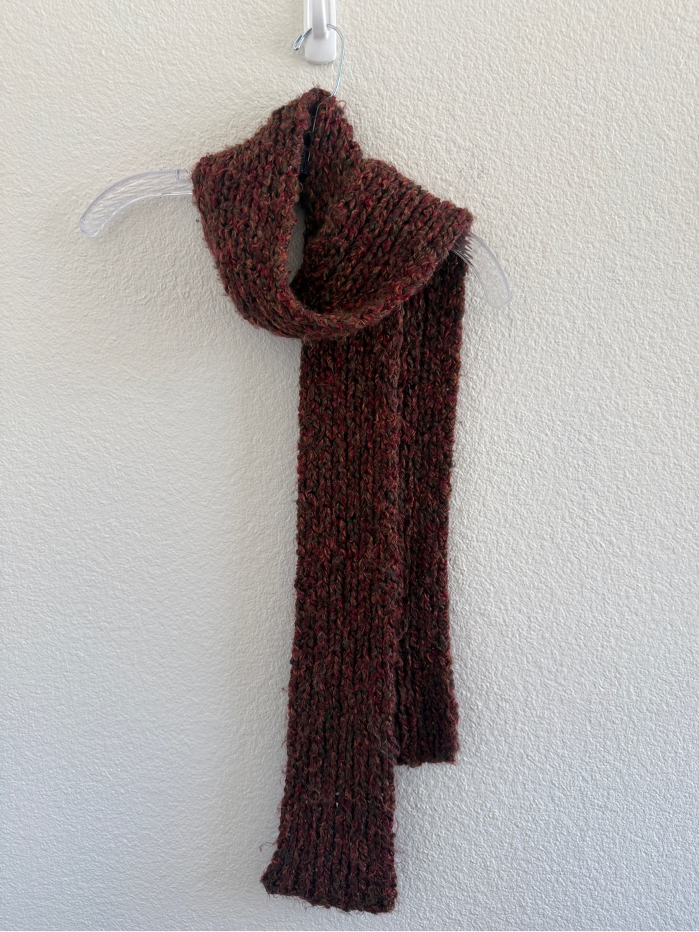 Hand-Knit Marled Burgundy Scarf